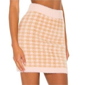 For Love & Lemons Cher Checkered Fuzzy Knitted Mini Skirt Pull On Women Size 1X